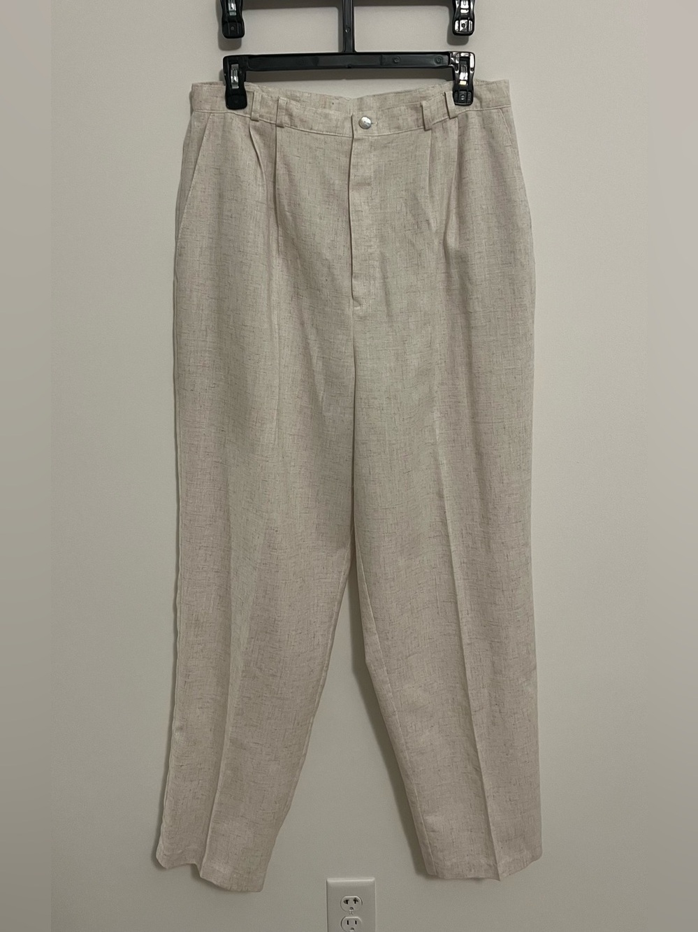 Jaclyn Smith Vintage Linen Blend Neutral Beige High Rise Trousers Pants w/ Belt